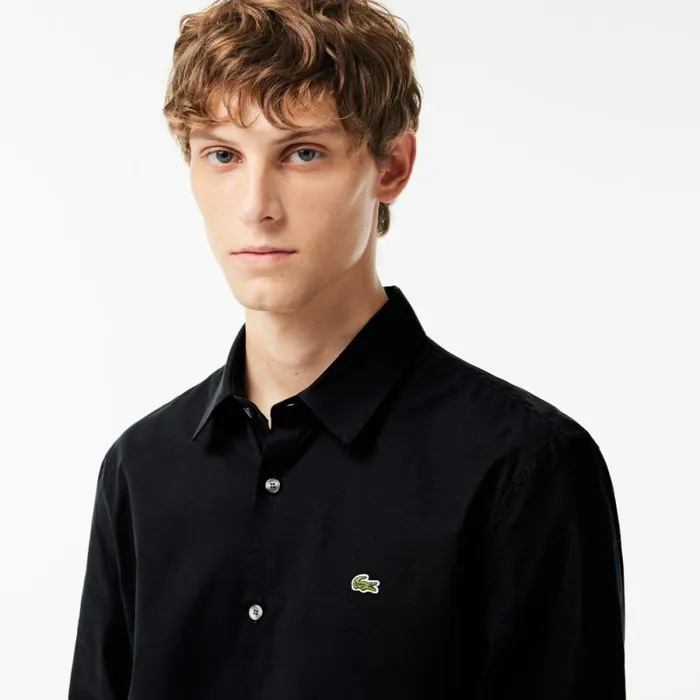 Button Down Shirts Men Lacoste Men039s Slim Fit Stretch Cotton Poplin Shirt Black 031