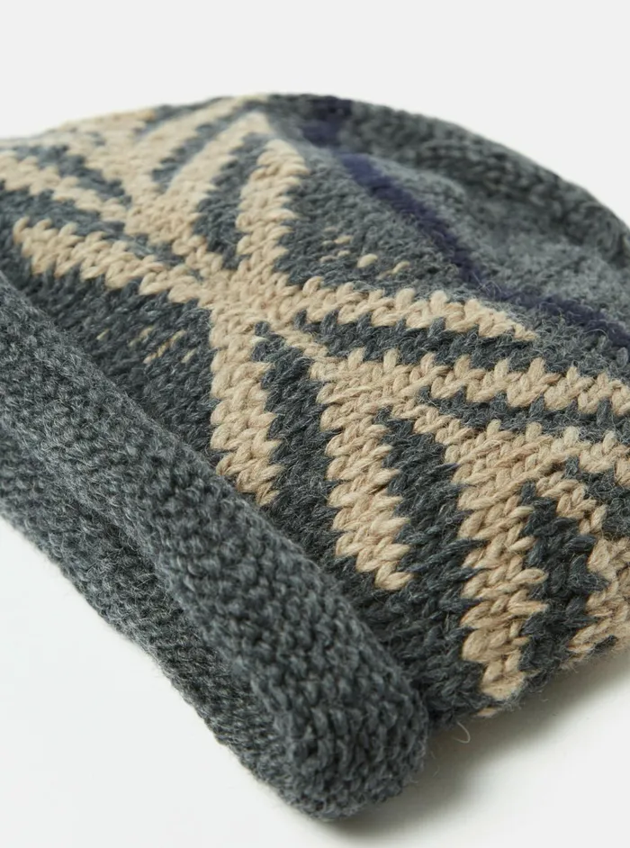 Cableami Watch Cap In Grey Wool Jacquard Men Universal Works Hats