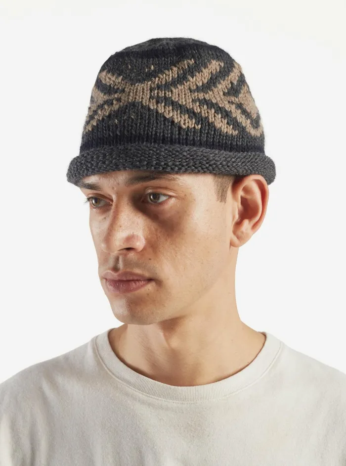 Cableami Watch Cap In Grey Wool Jacquard Men Universal Works Hats