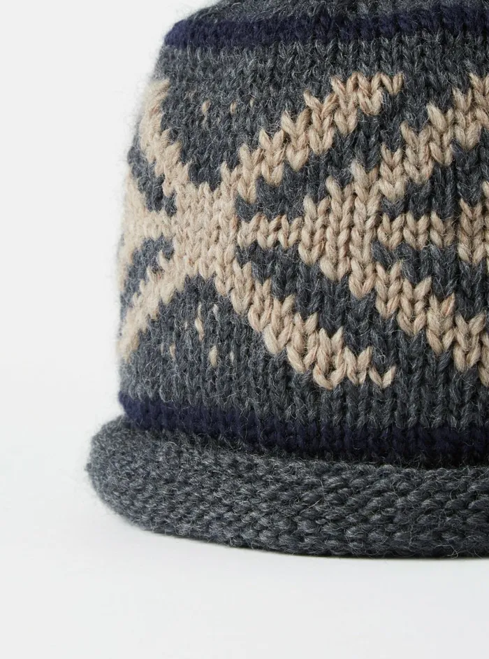 Cableami Watch Cap In Grey Wool Jacquard Men Universal Works Hats