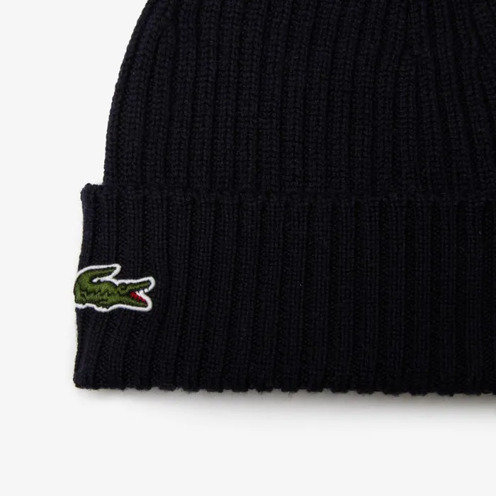 Caps and Hats MenWomen Lacoste Ribbed Wool Hat Navy Blue 166
