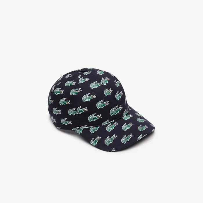 Caps and Hats MenWomen Lacoste Unisex Croc Print Cotton Cap Abysm Blue Hde