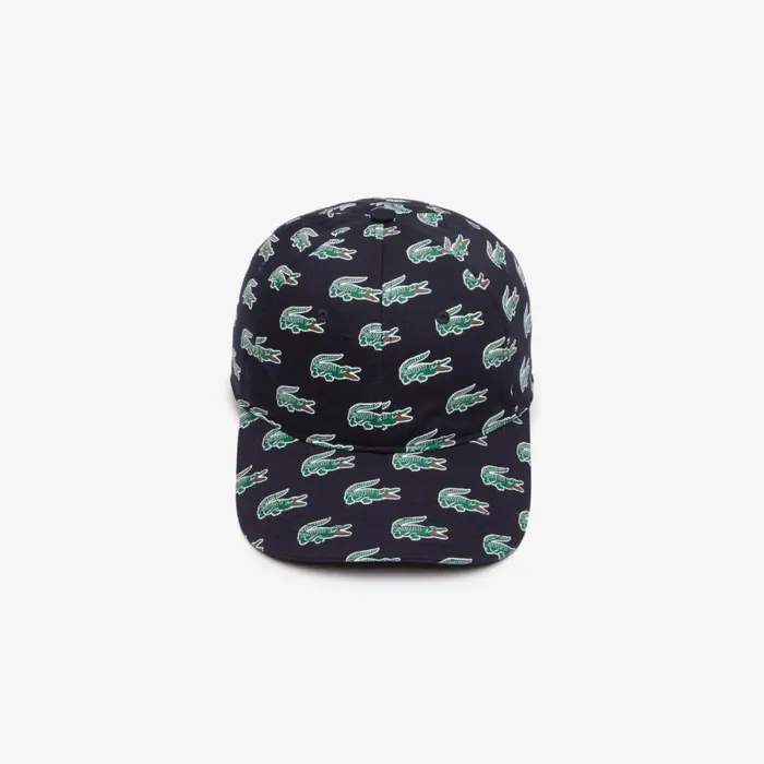 Caps and Hats MenWomen Lacoste Unisex Croc Print Cotton Cap Abysm Blue Hde