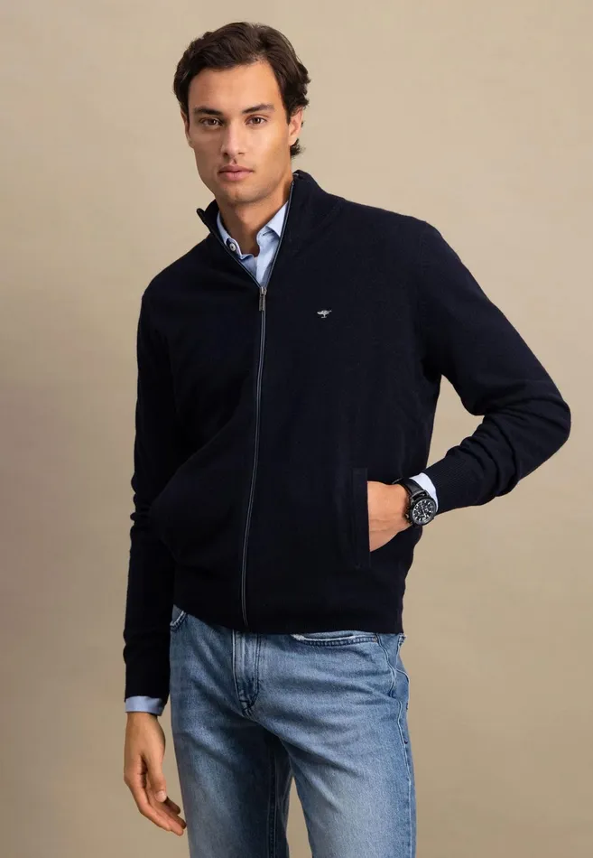 Cardigan Men FYNCHHATTON Parting Jacket Made Of Wool With Knitting Patches Navyhazel Cardigan Men FYNCHHATTON Parting Jacket Made Of Wool With Knitting Patches Navyhazel