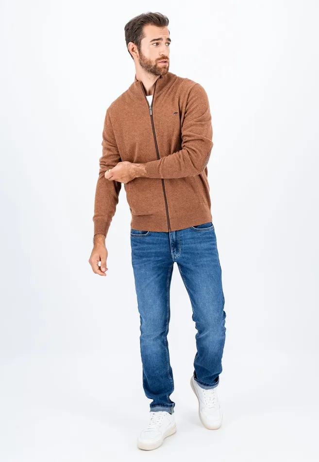 Cardigan Men FYNCHHATTON Parting Jacket Made Of Wool With Knitting Patches Navyhazel