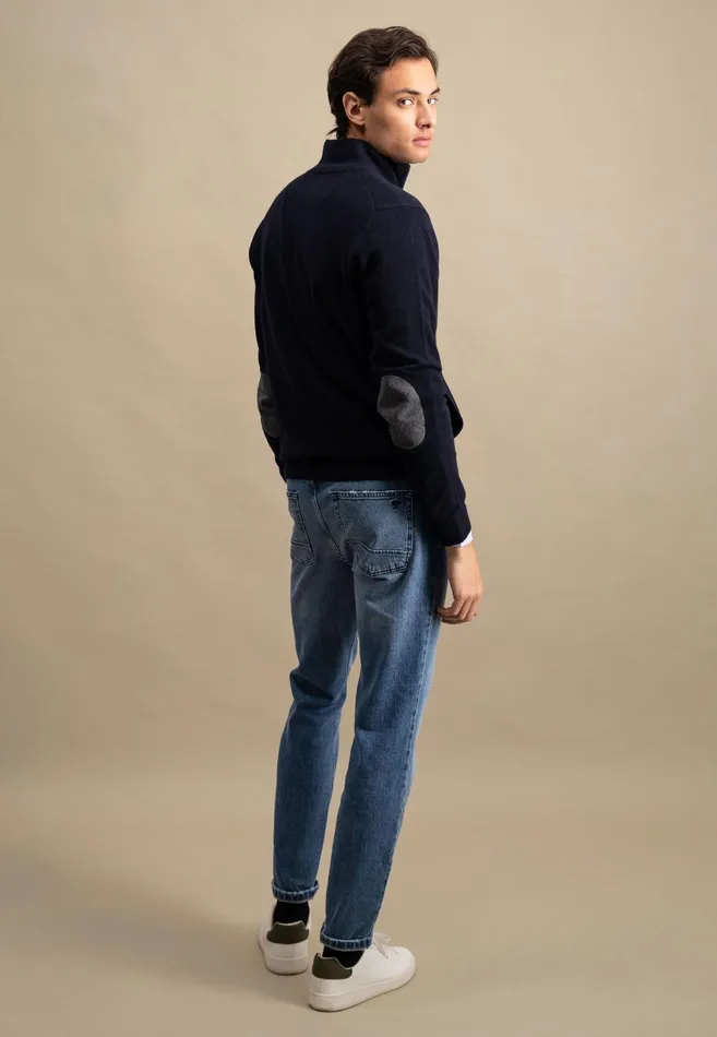 Cardigan Men FYNCHHATTON Parting Jacket Made Of Wool With Knitting Patches Navyhazel