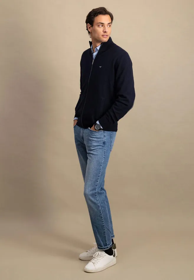 Cardigan Men FYNCHHATTON Parting Jacket Made Of Wool With Knitting Patches Navyhazel