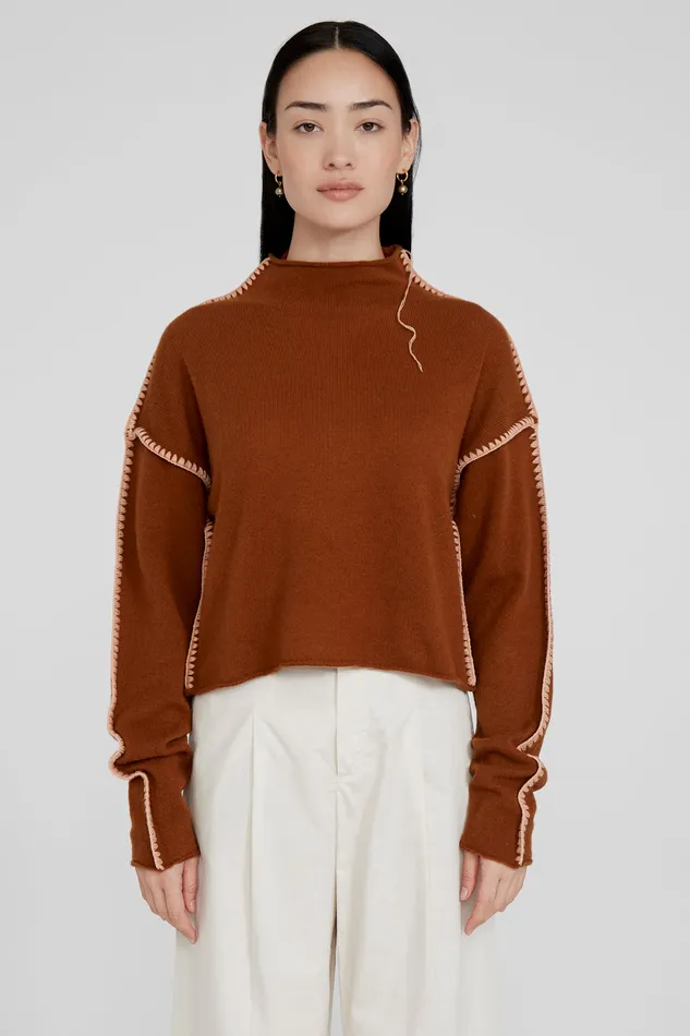 Chan Luu Knitwear Annie Cashmere Cropped Sweater Saddlebrown 8211 Women