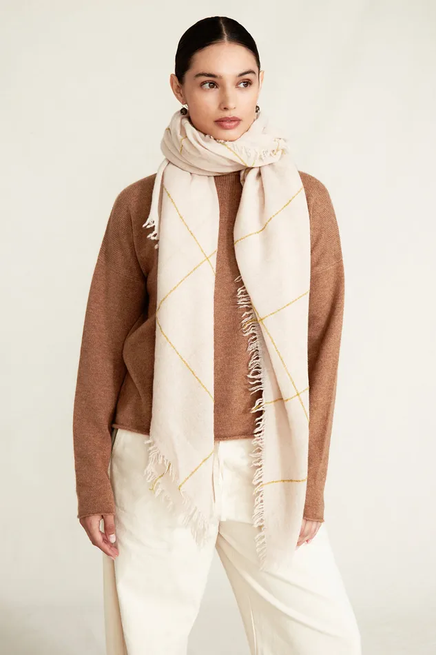 Chan Luu Scarves 100 Cashmere Scarf Golden Olive Windowpane 8211 Women