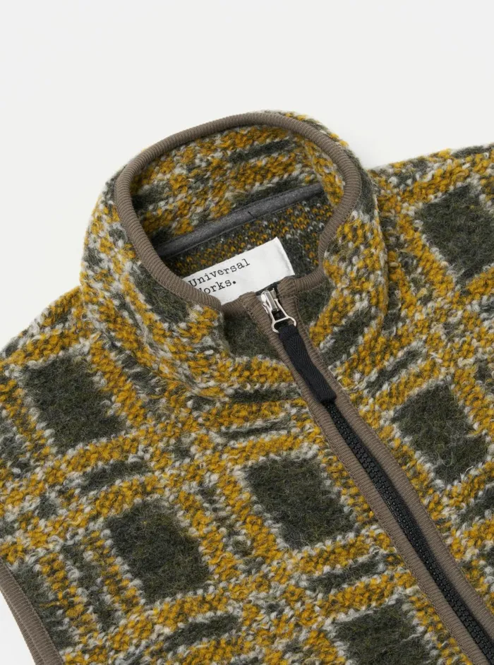 Climbing Gilet In Grey Jacquard Fleece Men Universal Works Fleece