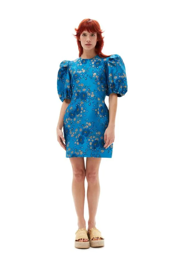 Clothing GANNI Dresses 3D Jacquard Open Back Mini Dress Brilliant Blue