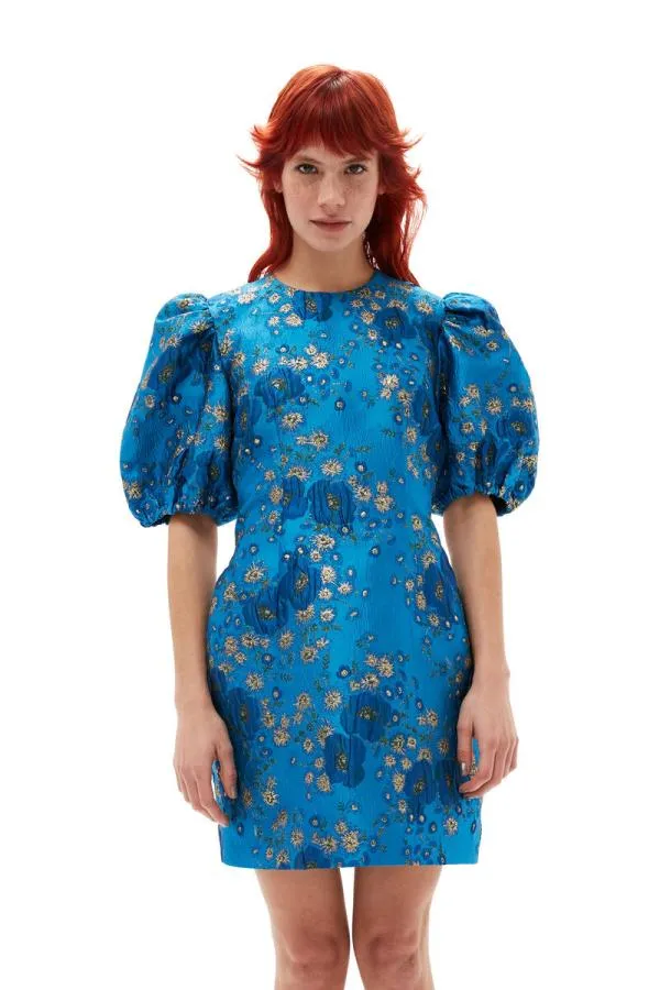 Clothing GANNI Dresses 3D Jacquard Open Back Mini Dress Brilliant Blue Clothing GANNI Dresses 3D Jacquard Open Back Mini Dress Brilliant Blue