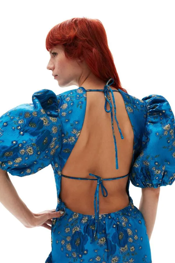 Clothing GANNI Dresses 3D Jacquard Open Back Mini Dress Brilliant Blue Clothing GANNI Dresses 3D Jacquard Open Back Mini Dress Brilliant Blue