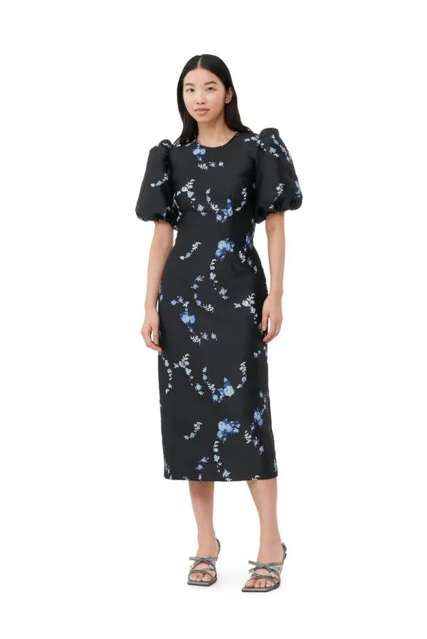 Clothing GANNI Dresses Black 3D Jacquard Open Back Midi Dress Black