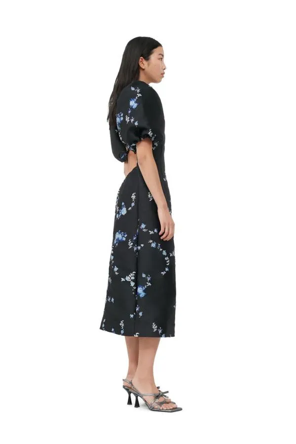 Clothing GANNI Dresses Black 3D Jacquard Open Back Midi Dress Black Clothing GANNI Dresses Black 3D Jacquard Open Back Midi Dress Black