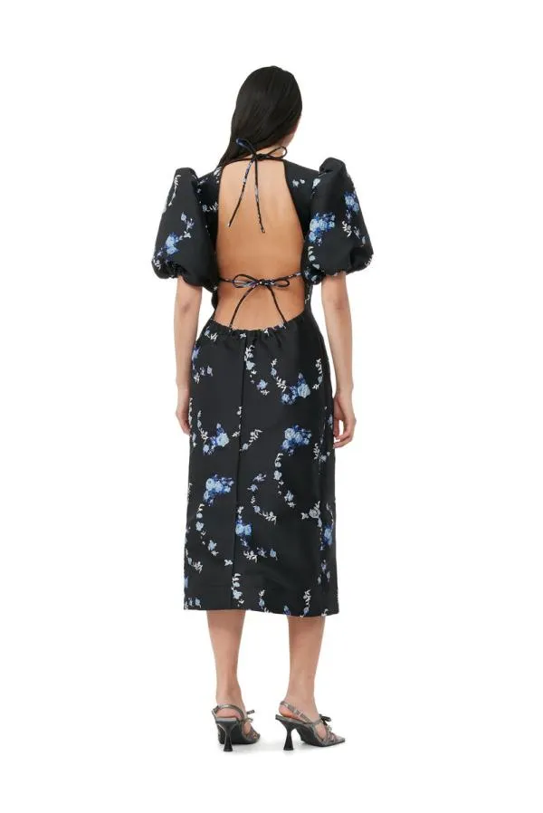 Clothing GANNI Dresses Black 3D Jacquard Open Back Midi Dress Black Clothing GANNI Dresses Black 3D Jacquard Open Back Midi Dress Black