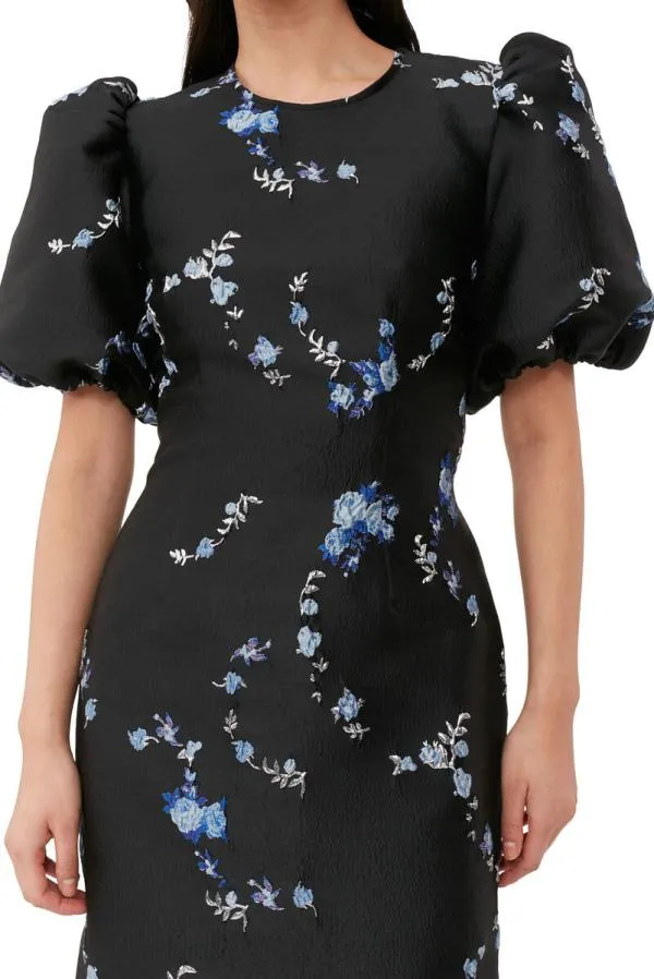 Clothing GANNI Dresses Black 3D Jacquard Open Back Midi Dress Black Clothing GANNI Dresses Black 3D Jacquard Open Back Midi Dress Black