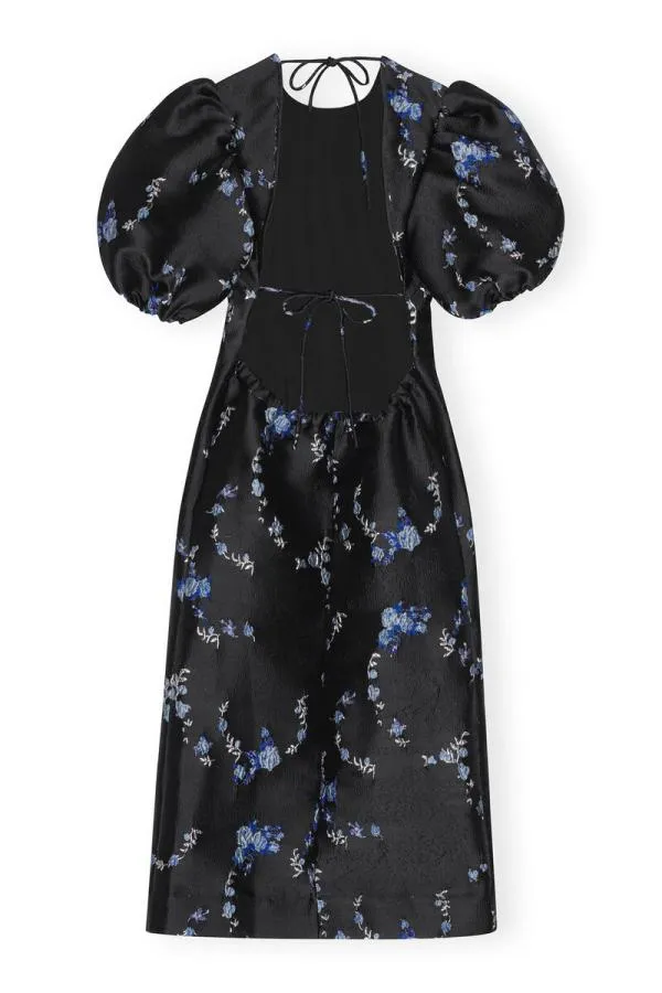Clothing GANNI Dresses Black 3D Jacquard Open Back Midi Dress Black Clothing GANNI Dresses Black 3D Jacquard Open Back Midi Dress Black