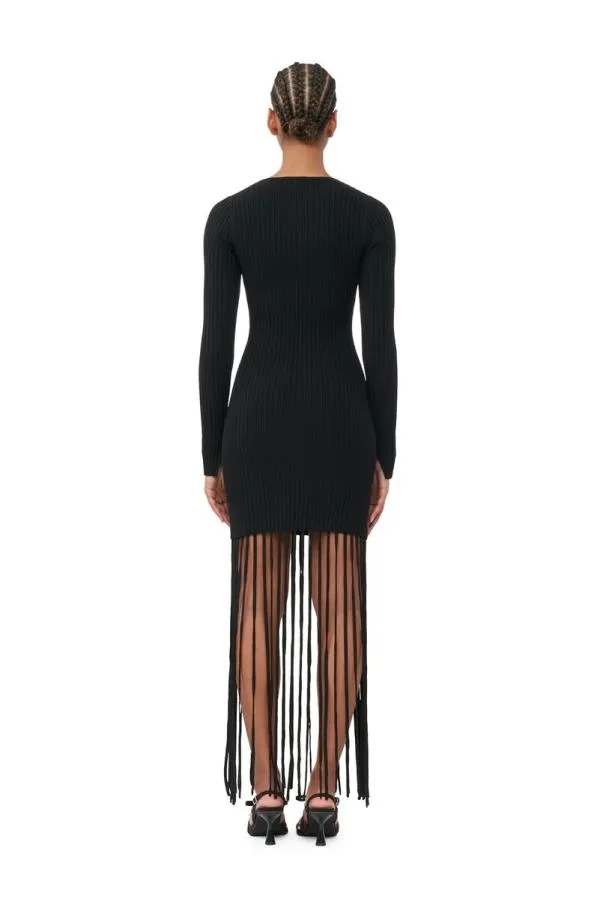 Clothing GANNI Dresses Black Melange Knit Fringe Mini Dress Black Clothing GANNI Dresses Black Melange Knit Fringe Mini Dress Black