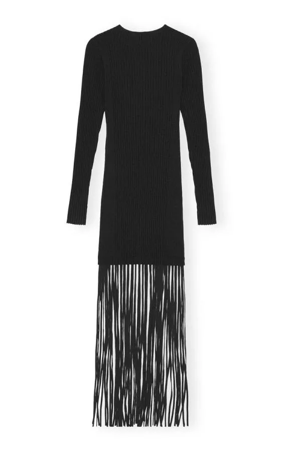 Clothing GANNI Dresses Black Melange Knit Fringe Mini Dress Black Clothing GANNI Dresses Black Melange Knit Fringe Mini Dress Black