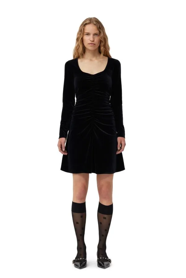 Clothing GANNI Dresses Black Velvet Jersey Mini Dress Black