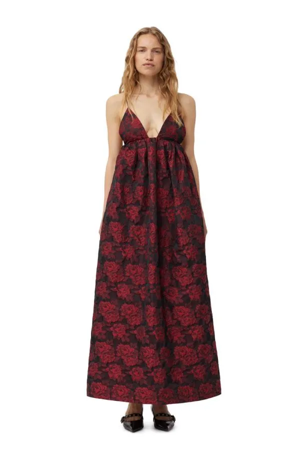 Clothing GANNI Dresses Botanical Jacquard Long Strap Dress High Risk Red