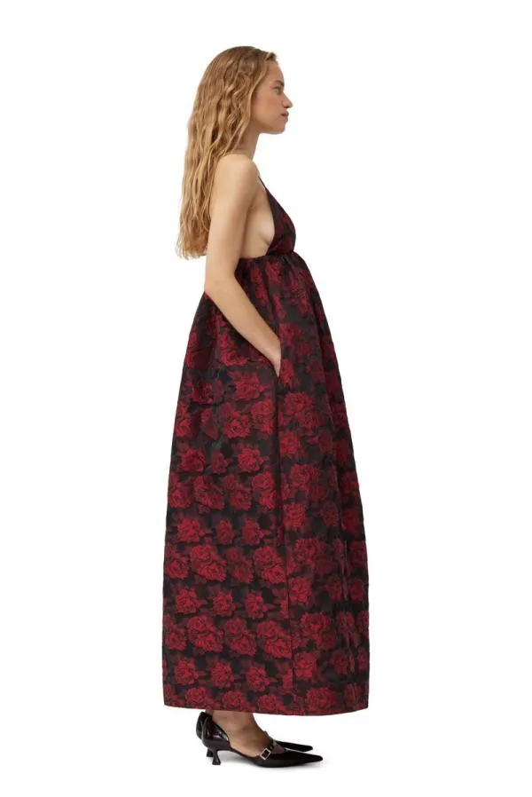 Clothing GANNI Dresses Botanical Jacquard Long Strap Dress High Risk Red Clothing GANNI Dresses Botanical Jacquard Long Strap Dress High Risk Red