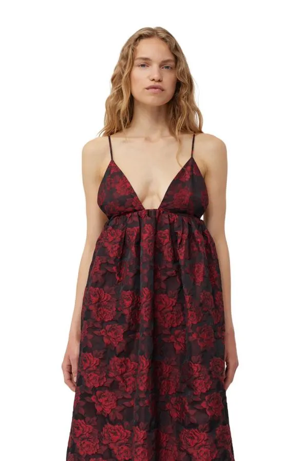 Clothing GANNI Dresses Botanical Jacquard Long Strap Dress High Risk Red Clothing GANNI Dresses Botanical Jacquard Long Strap Dress High Risk Red