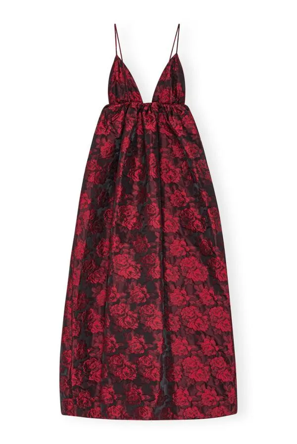Clothing GANNI Dresses Botanical Jacquard Long Strap Dress High Risk Red Clothing GANNI Dresses Botanical Jacquard Long Strap Dress High Risk Red