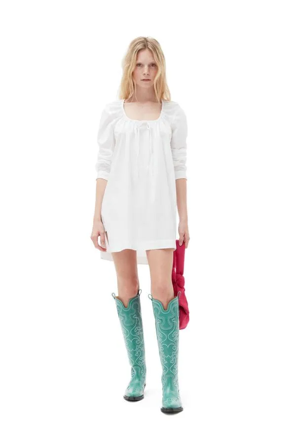 Clothing GANNI Dresses Cotton Poplin Squareneck Mini Dress Bright White