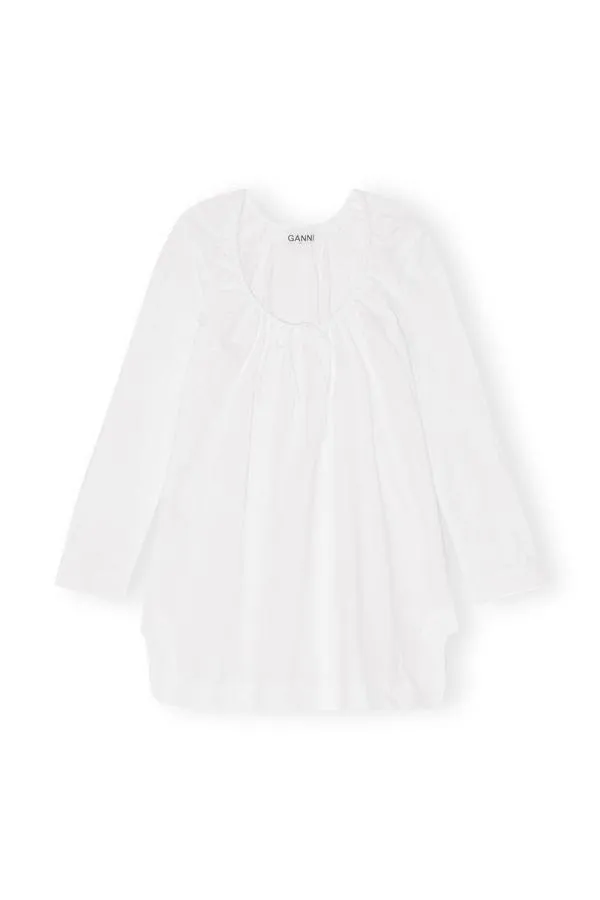 Clothing GANNI Dresses Cotton Poplin Squareneck Mini Dress Bright White Clothing GANNI Dresses Cotton Poplin Squareneck Mini Dress Bright White