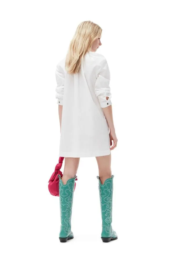 Clothing GANNI Dresses Cotton Poplin Squareneck Mini Dress Bright White Clothing GANNI Dresses Cotton Poplin Squareneck Mini Dress Bright White