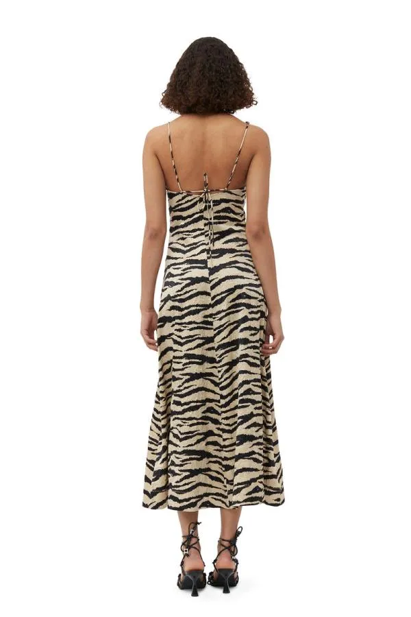 Clothing GANNI Dresses Crinkled Satin Maxi Strap Dress Pale Khaki Clothing GANNI Dresses Crinkled Satin Maxi Strap Dress Pale Khaki