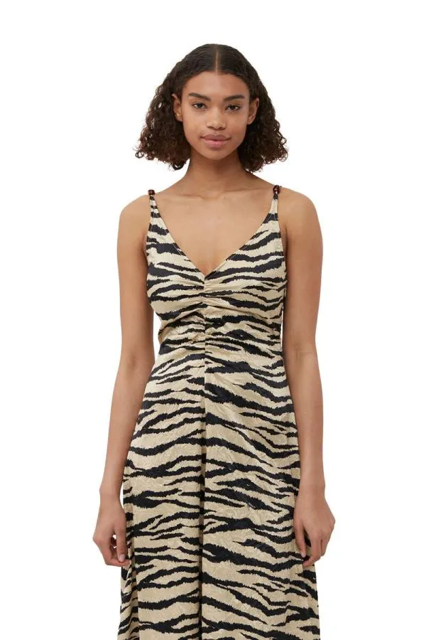 Clothing GANNI Dresses Crinkled Satin Maxi Strap Dress Pale Khaki Clothing GANNI Dresses Crinkled Satin Maxi Strap Dress Pale Khaki