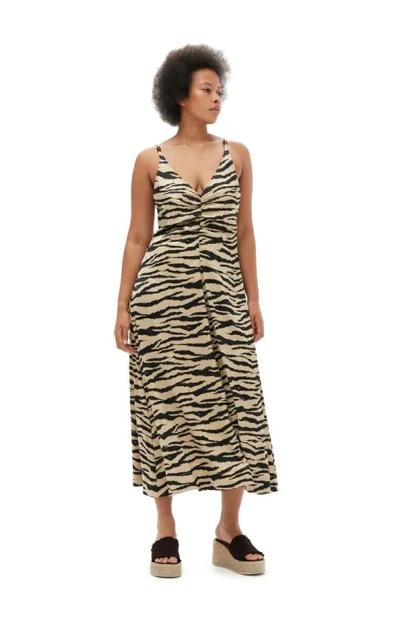 Clothing GANNI Dresses Crinkled Satin Maxi Strap Dress Pale Khaki Clothing GANNI Dresses Crinkled Satin Maxi Strap Dress Pale Khaki