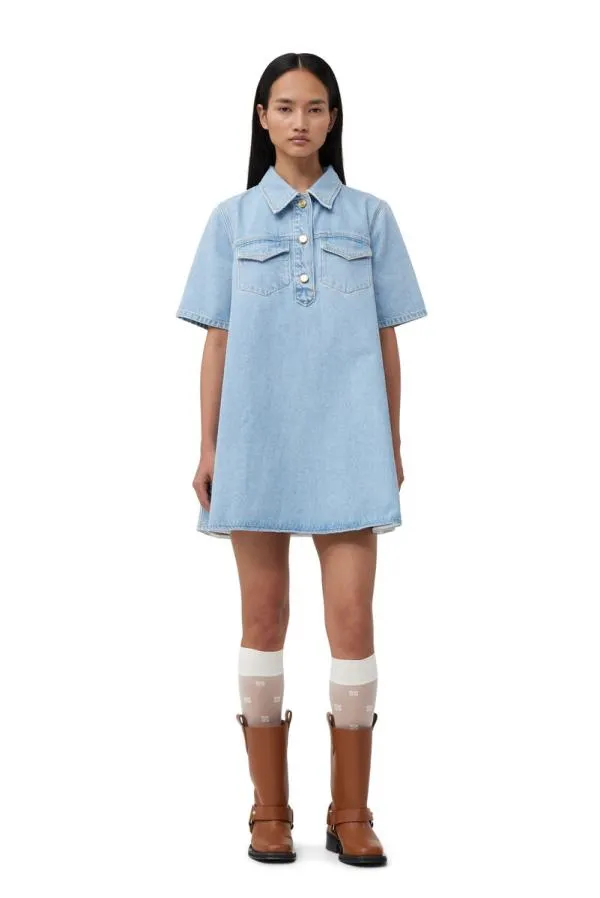 Clothing GANNI Dresses Cutline Denim Mini Dress Mid Blue Vintage