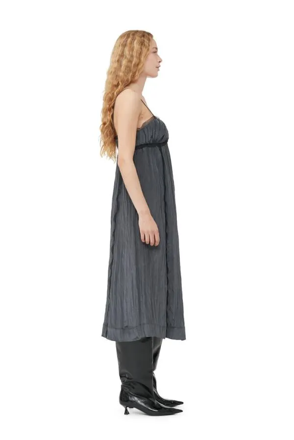 Clothing GANNI Dresses Grey Shiny Tech Strap Midi Dress Gray Pinstripe Clothing GANNI Dresses Grey Shiny Tech Strap Midi Dress Gray Pinstripe