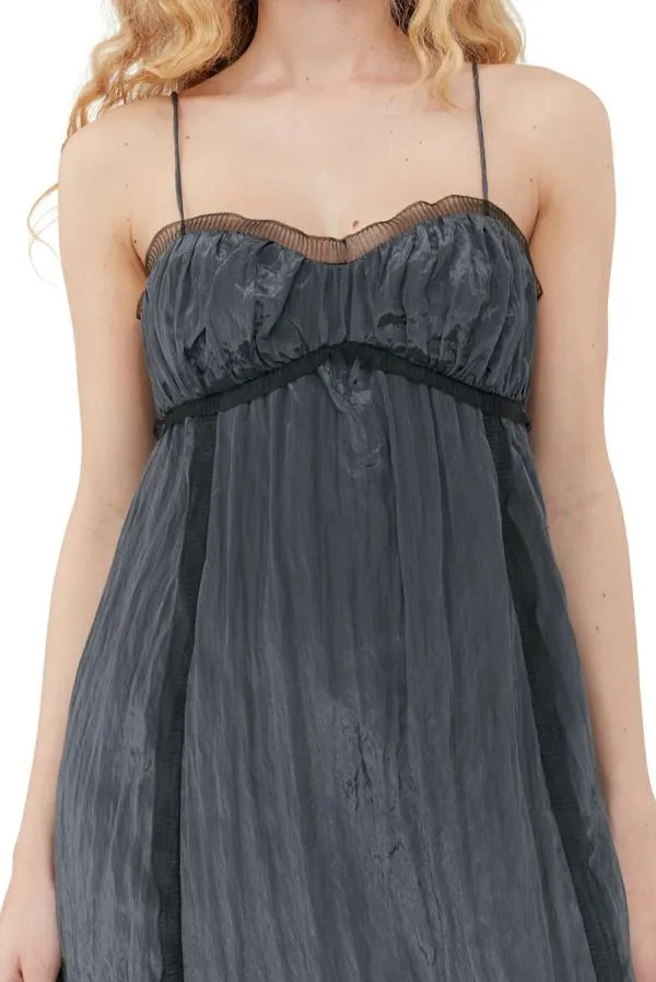 Clothing GANNI Dresses Grey Shiny Tech Strap Midi Dress Gray Pinstripe Clothing GANNI Dresses Grey Shiny Tech Strap Midi Dress Gray Pinstripe