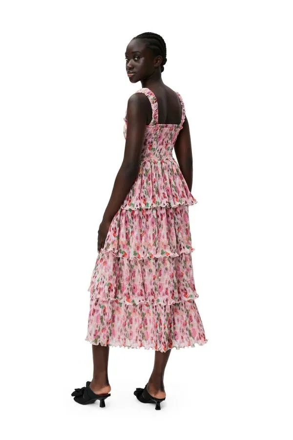 Clothing GANNI Dresses Pleated Georgette Smock Midi Dress Sugar Plum Clothing GANNI Dresses Pleated Georgette Smock Midi Dress Sugar Plum