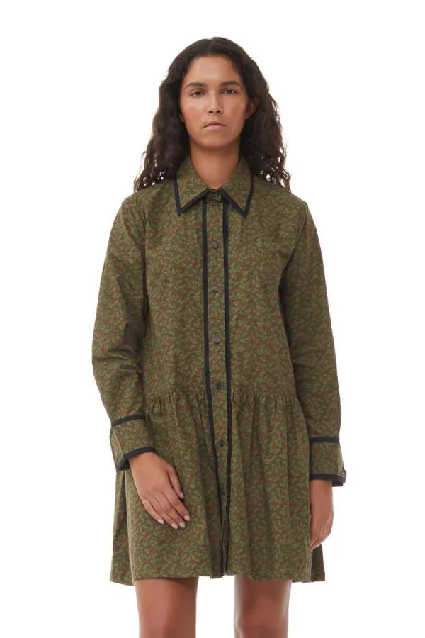 Clothing GANNI Dresses Printed Cotton Mini Shirt Dress Avocado Clothing GANNI Dresses Printed Cotton Mini Shirt Dress Avocado