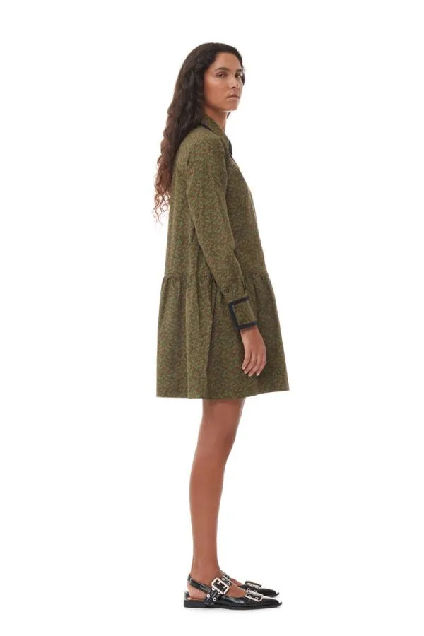 Clothing GANNI Dresses Printed Cotton Mini Shirt Dress Avocado Clothing GANNI Dresses Printed Cotton Mini Shirt Dress Avocado