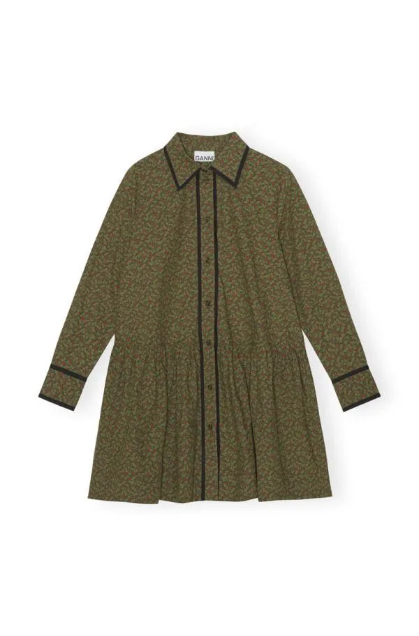Clothing GANNI Dresses Printed Cotton Mini Shirt Dress Avocado Clothing GANNI Dresses Printed Cotton Mini Shirt Dress Avocado