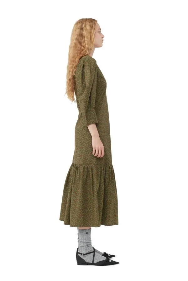 Clothing GANNI Dresses Printed Cotton Vneck Maxi Dress Avocado Clothing GANNI Dresses Printed Cotton Vneck Maxi Dress Avocado