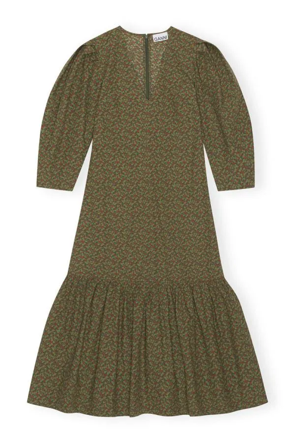 Clothing GANNI Dresses Printed Cotton Vneck Maxi Dress Avocado Clothing GANNI Dresses Printed Cotton Vneck Maxi Dress Avocado