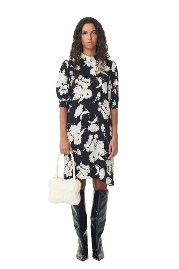 Clothing GANNI Dresses Printed Crepe Mini Dress Black