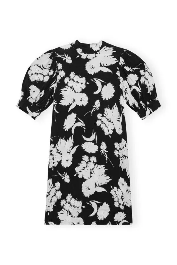 Clothing GANNI Dresses Printed Crepe Mini Dress Black