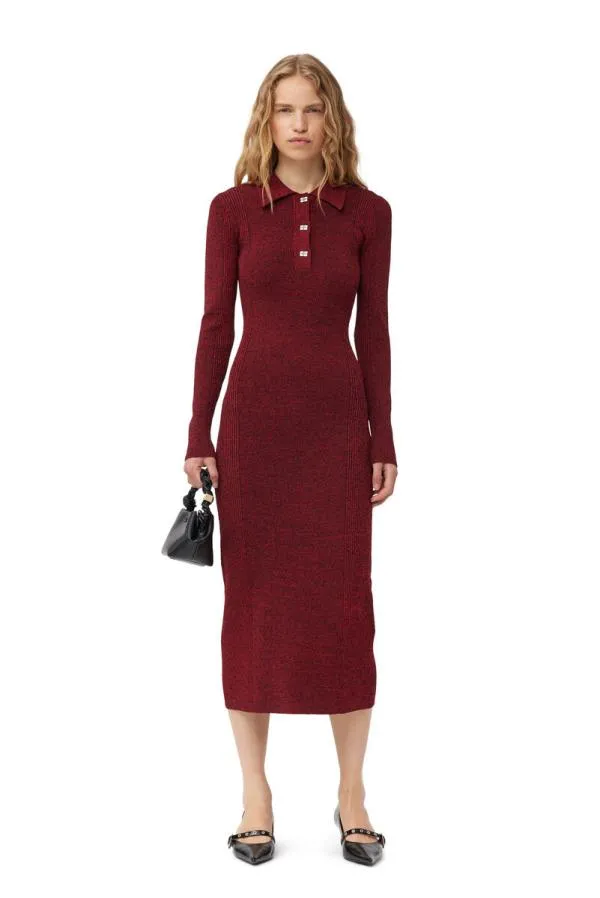 Clothing GANNI Dresses Red Melange Rib Polo Dress High Risk Red