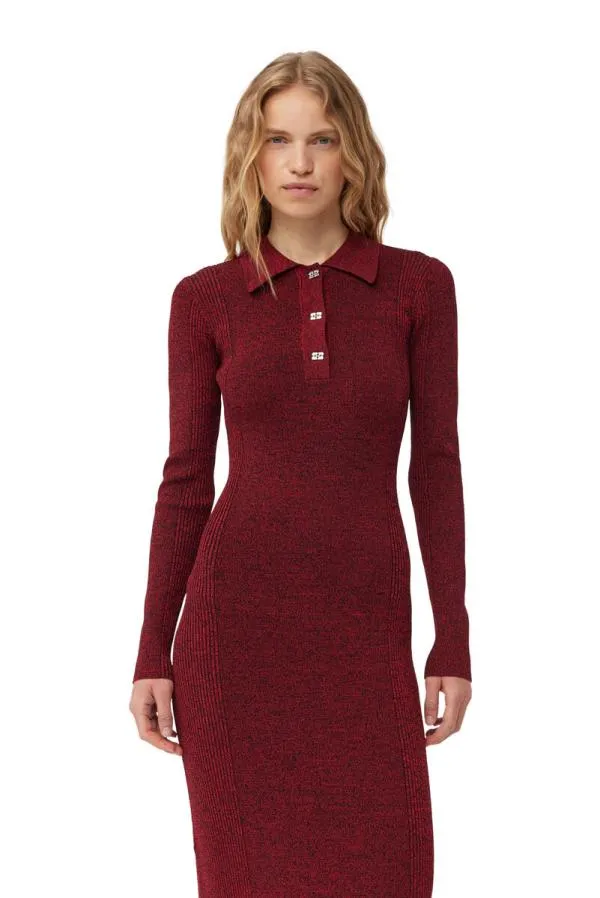 Clothing GANNI Dresses Red Melange Rib Polo Dress High Risk Red Clothing GANNI Dresses Red Melange Rib Polo Dress High Risk Red