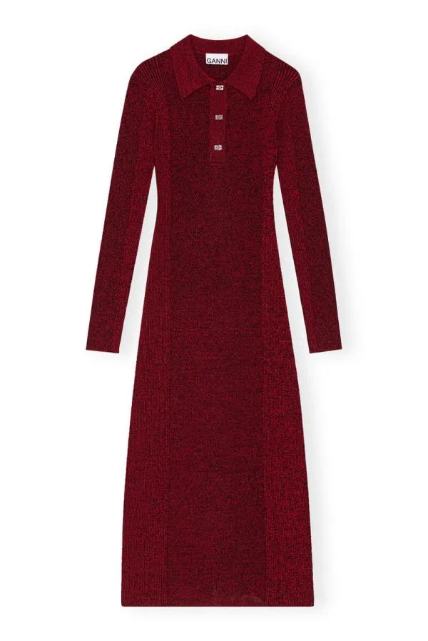 Clothing GANNI Dresses Red Melange Rib Polo Dress High Risk Red Clothing GANNI Dresses Red Melange Rib Polo Dress High Risk Red