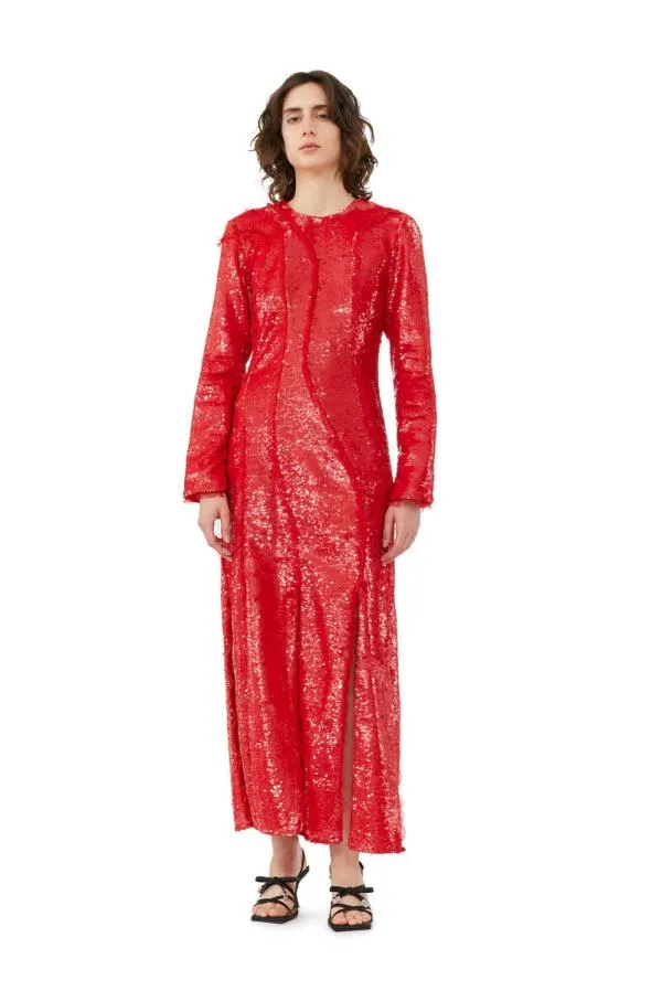 Clothing GANNI Dresses Red Sequins Maxi Dress Fiery Red